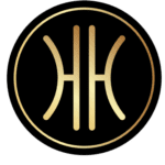 A gold and black logo of the h. H.