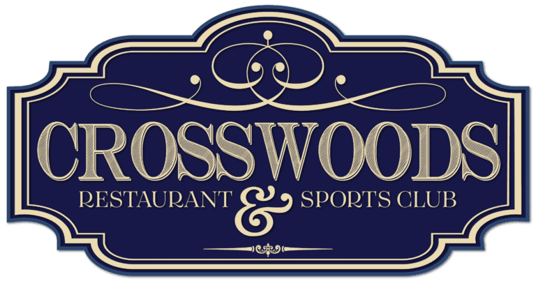 A sign that says crosswoods restaurant and sports club.